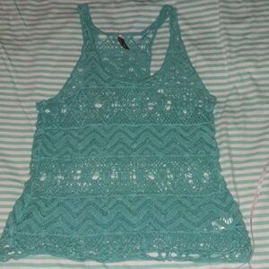 Vanity Crocheted Racerback Tank Top Ocean Green S